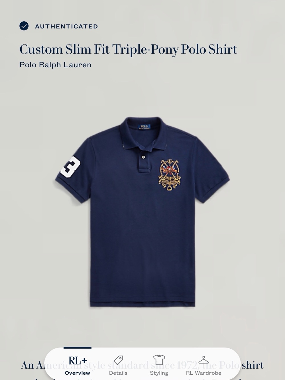 Polo by Ralph Lauren Navy Triple-Pony Crest Slim Fit Polo